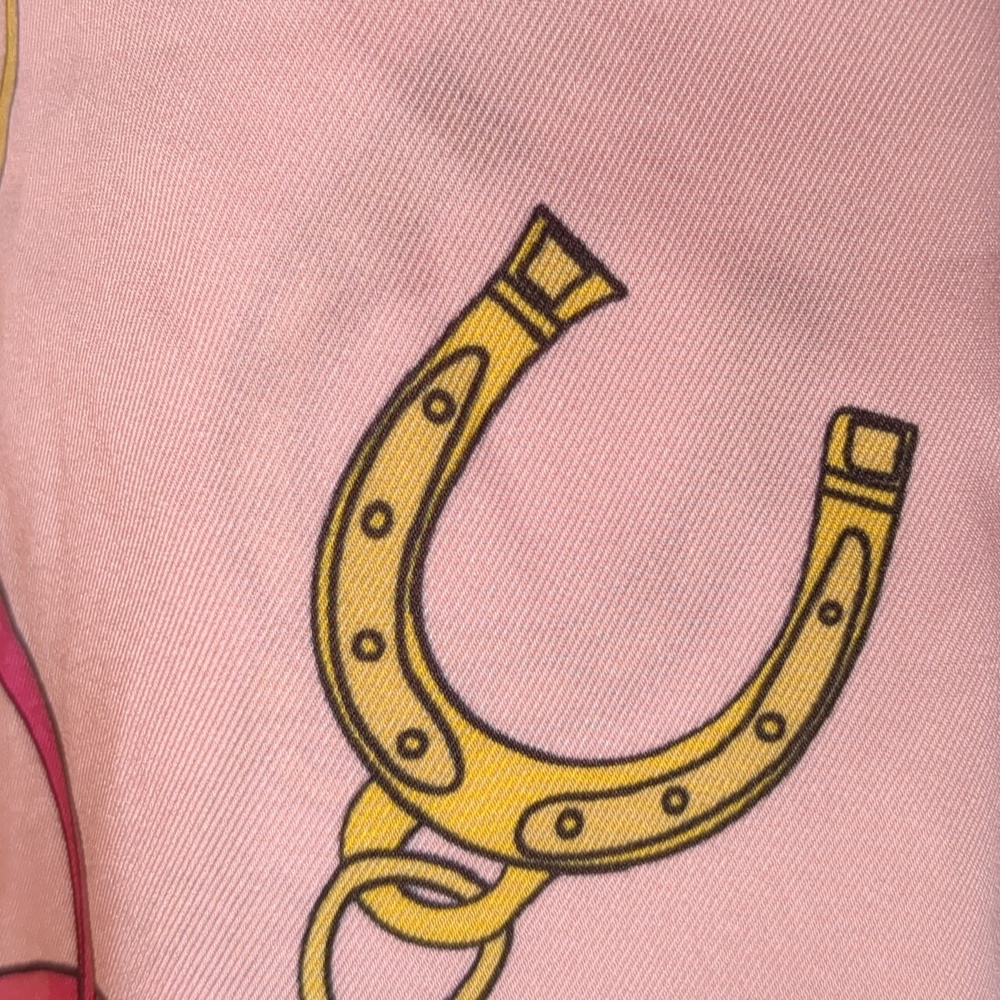 Vintage Mod Pink Equestrian Scarf Mid Century 51" Square Old Money Horse Theme - Picture 5 of 11